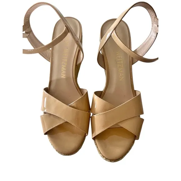 Stuart Weitzman Rosemarie Patent Leather Wedge Sandals Size 9