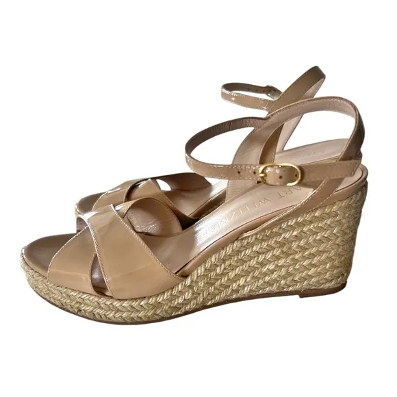 Stuart Weitzman Rosemarie Patent Leather Wedge Sandals Size 9