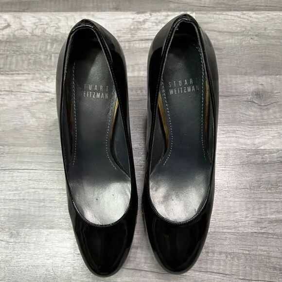 Stuart Weitzman Rowswoon Patent leather Pumps Platform Heels Shoes Black Size 8