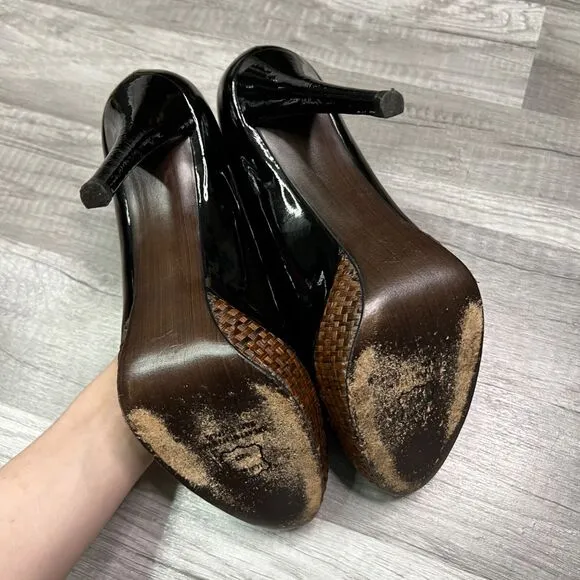 Stuart Weitzman Rowswoon Patent leather Pumps Platform Heels Shoes Black Size 8