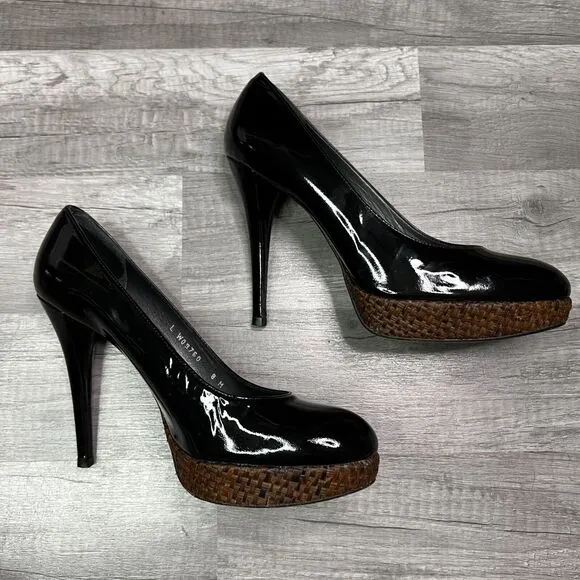 Stuart Weitzman Rowswoon Patent leather Pumps Platform Heels Shoes Black Size 8