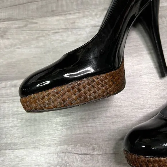 Stuart Weitzman Rowswoon Patent leather Pumps Platform Heels Shoes Black Size 8