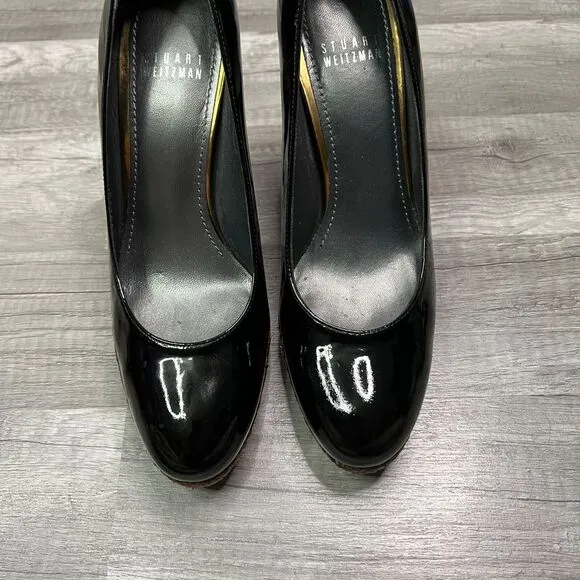 Stuart Weitzman Rowswoon Patent leather Pumps Platform Heels Shoes Black Size 8