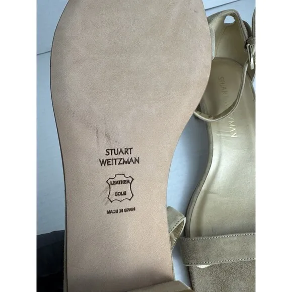 Stuart Weitzman Sandals Beige Suede US 8.5 Low Block Heel EU 39