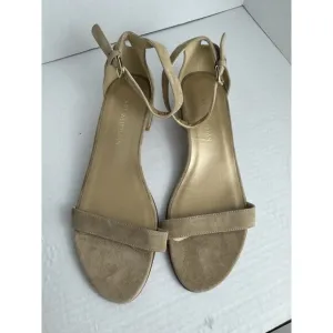 Stuart Weitzman Sandals Beige Suede US 8.5 Low Block Heel EU 39