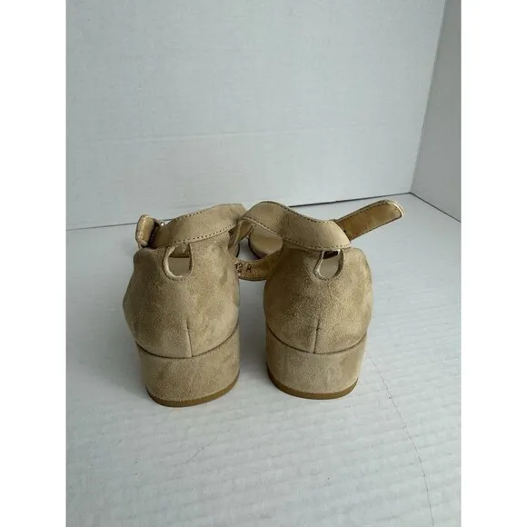 Stuart Weitzman Sandals Beige Suede US 8.5 Low Block Heel EU 39