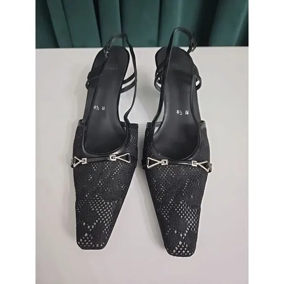 Stuart Weitzman Sling Back‎ Pumps Black Size 8.5 N Hampton