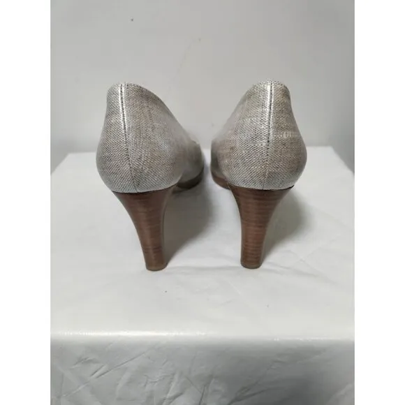 Stuart Weitzman Slip On Stiletto Heels Platform Pump Shoes Linen Pale Summer 10N