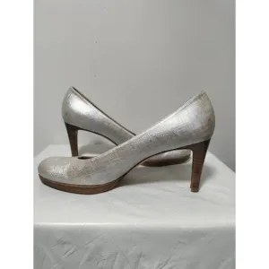Stuart Weitzman Slip On Stiletto Heels Platform Pump Shoes Linen Pale Summer 10N
