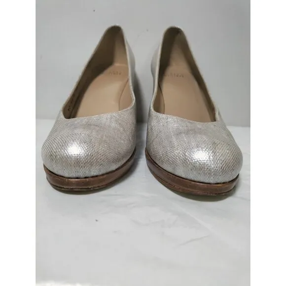 Stuart Weitzman Slip On Stiletto Heels Platform Pump Shoes Linen Pale Summer 10N