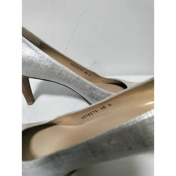 Stuart Weitzman Slip On Stiletto Heels Platform Pump Shoes Linen Pale Summer 10N