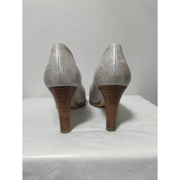 Stuart Weitzman Slip On Stiletto Heels Platform Pump Shoes Linen Pale Summer 10N