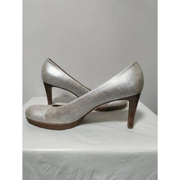Stuart Weitzman Slip On Stiletto Heels Platform Pump Shoes Linen Pale Summer 10N