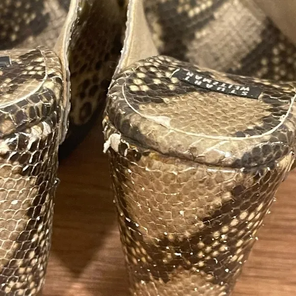 Stuart Weitzman snakeskin clog wooden heels​​​​