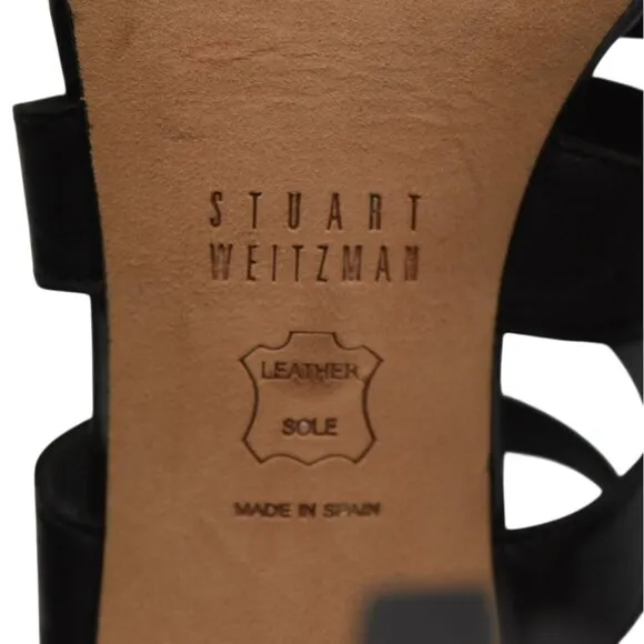 Stuart Weitzman Strappy Black Leather High Heel Sandals Zipper Back Womens Size