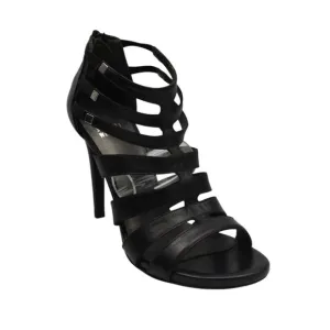 Stuart Weitzman Strappy Black Leather High Heel Sandals Zipper Back Womens Size