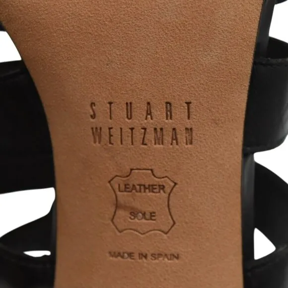 Stuart Weitzman Strappy Black Leather High Heel Sandals Zipper Back Womens Size