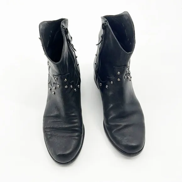 Stuart Weitzman Studded Leather Studded Moto Ankle Boots Block Heel Black Size 6