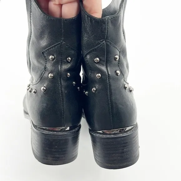 Stuart Weitzman Studded Leather Studded Moto Ankle Boots Block Heel Black Size 6