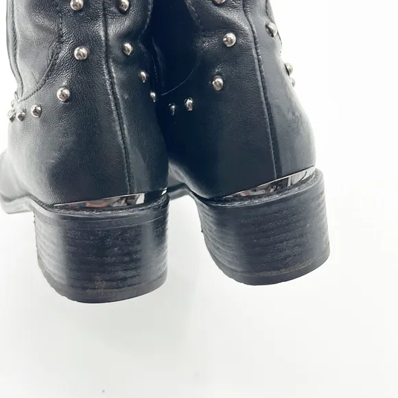 Stuart Weitzman Studded Leather Studded Moto Ankle Boots Block Heel Black Size 6