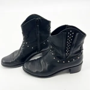 Stuart Weitzman Studded Leather Studded Moto Ankle Boots Block Heel Black Size 6