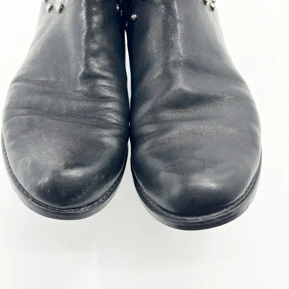 Stuart Weitzman Studded Leather Studded Moto Ankle Boots Block Heel Black Size 6