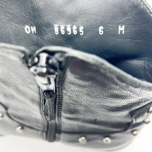 Stuart Weitzman Studded Leather Studded Moto Ankle Boots Block Heel Black Size 6