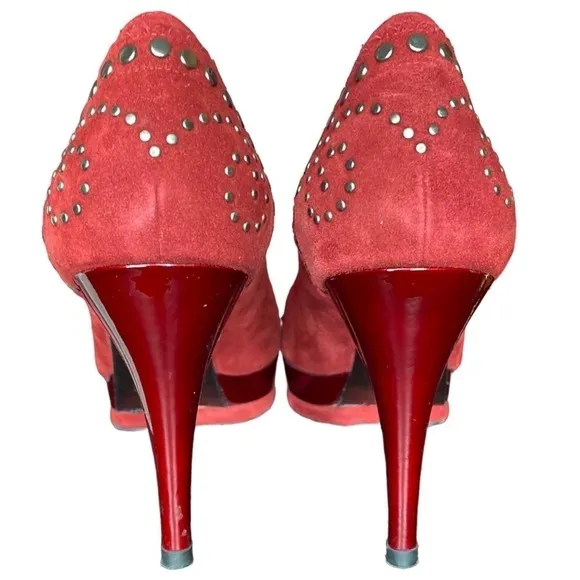 Stuart Weitzman Studded Suede Shoes Stilettos Size 8.5 Red