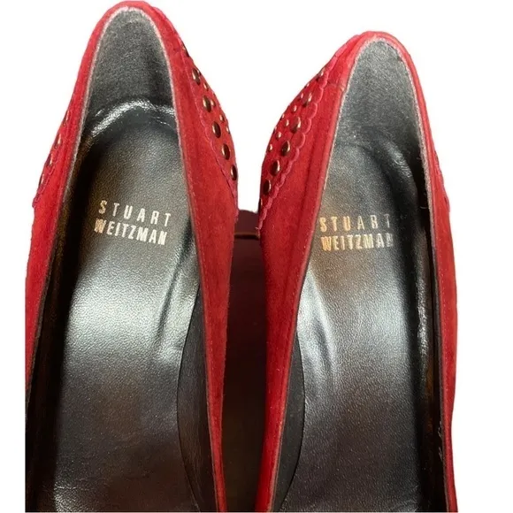 Stuart Weitzman Studded Suede Shoes Stilettos Size 8.5 Red