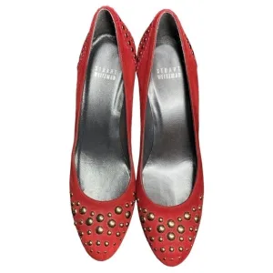 Stuart Weitzman Studded Suede Shoes Stilettos Size 8.5 Red