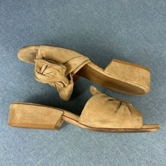 STUART WEITZMAN Suede Beige Bow Accents Mule Sandals Slides Size 7 M