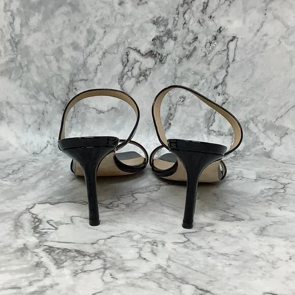 Stuart Weitzman Sz 8 Black Aleena 75 Patent Leather Stiletto Heel Sandals P23-11