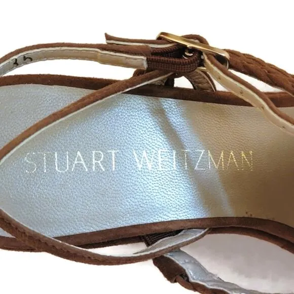 STUART WEITZMAN Tasselmania Fossil Suede Wedge Platform Brown Sandal Size 5