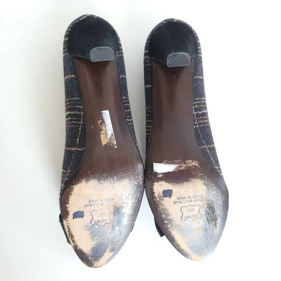 Stuart Weitzman Tattersall Flannel Buckleup Pump Shoes Gray Plaid Women 8.5N