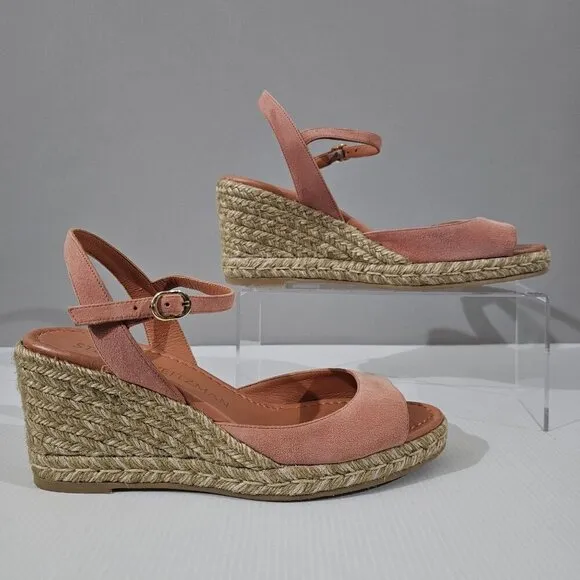 Stuart Weitzman Tia Espadrille Wedge Sandal Terracotta Suede Leather Size 8.5