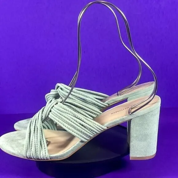 Stuart Weitzman Twist Block 75 Slide Block Heel Sandal in Mint Green Size 9.5