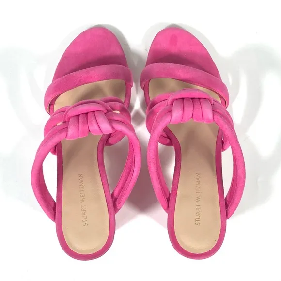 Stuart Weitzman Twist Knot 75 Block Heel Sandal 6B US Pink Peon NEW 36.5 EU