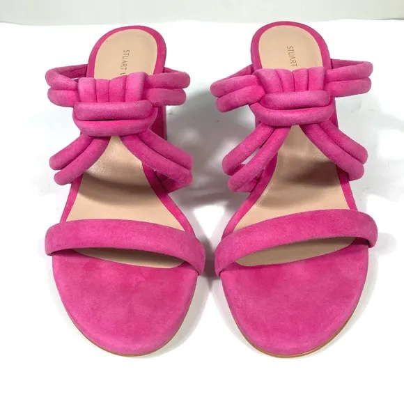Stuart Weitzman Twist Knot 75 Block Heel Sandal 6B US Pink Peon NEW 36.5 EU