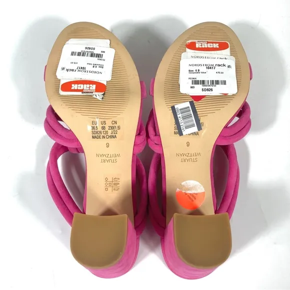 Stuart Weitzman Twist Knot 75 Block Heel Sandal 6B US Pink Peon NEW 36.5 EU