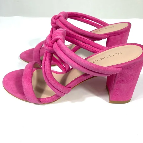 Stuart Weitzman Twist Knot 75 Block Heel Sandal 6B US Pink Peon NEW 36.5 EU
