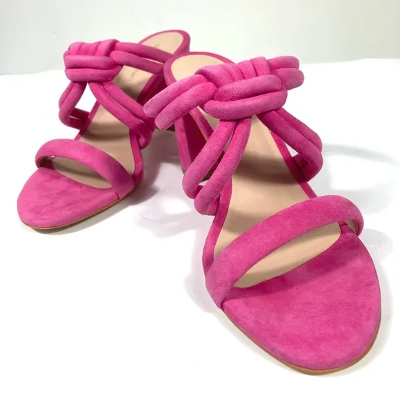 Stuart Weitzman Twist Knot 75 Block Heel Sandal 6B US Pink Peon NEW 36.5 EU