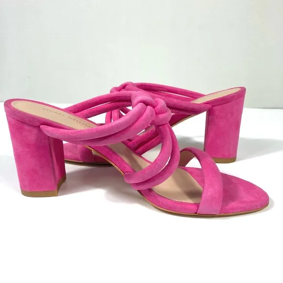 Stuart Weitzman Twist Knot 75 Block Heel Sandal 6B US Pink Peon NEW 36.5 EU