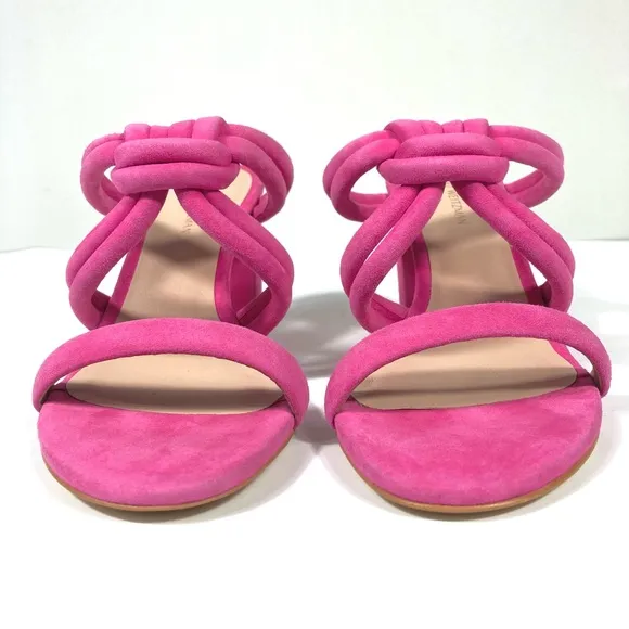 Stuart Weitzman Twist Knot 75 Block Heel Sandal 6B US Pink Peon NEW 36.5 EU