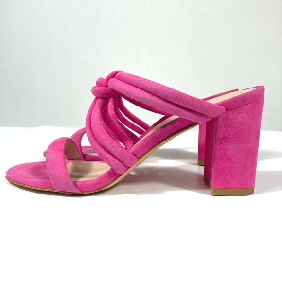 Stuart Weitzman Twist Knot 75 Block Heel Sandal 6B US Pink Peon NEW 36.5 EU