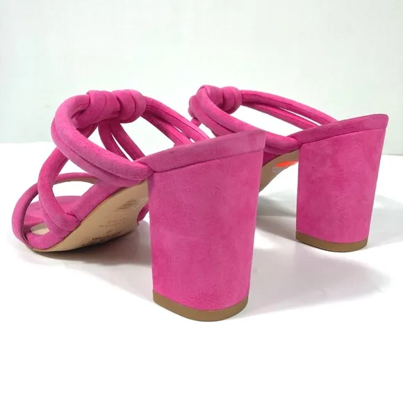 Stuart Weitzman Twist Knot 75 Block Heel Sandal 6B US Pink Peon NEW 36.5 EU