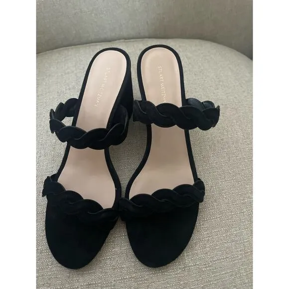 Stuart Weitzman Twistie Block 75 Suede Sandal, 3 in Black, Adult, S53