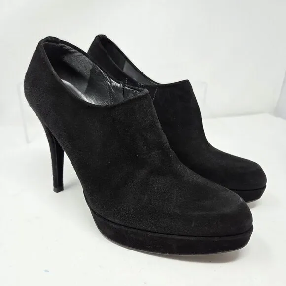 Stuart Weitzman Women's 7.5 Black Leather Ankle Boots High Heels Stiletto18753