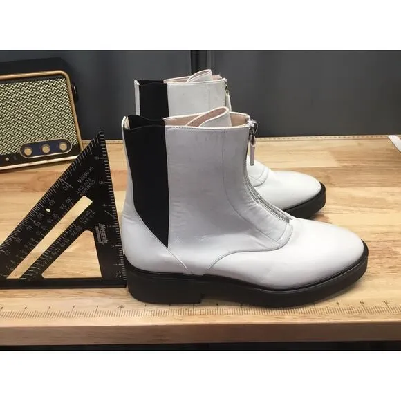 STUART WEITZMAN Women’s 8 Lodge Zip Leather Bootie Boots Shoes White $585