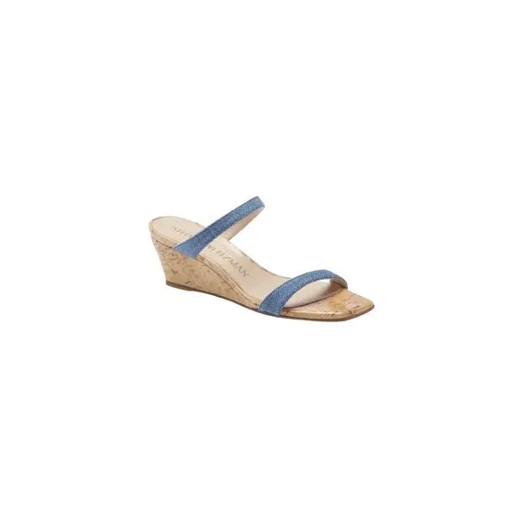 Stuart Weitzman Women's Aleena 50 Blue Denim Wedge Sandals Size 8.5