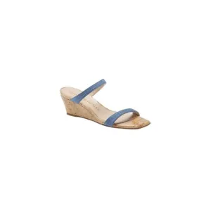Stuart Weitzman Women's Aleena 50 Blue Denim Wedge Sandals Size 8.5